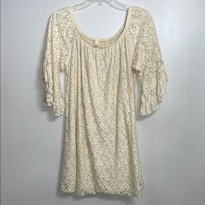 Cream Lace Top with Ruffled Sleeves